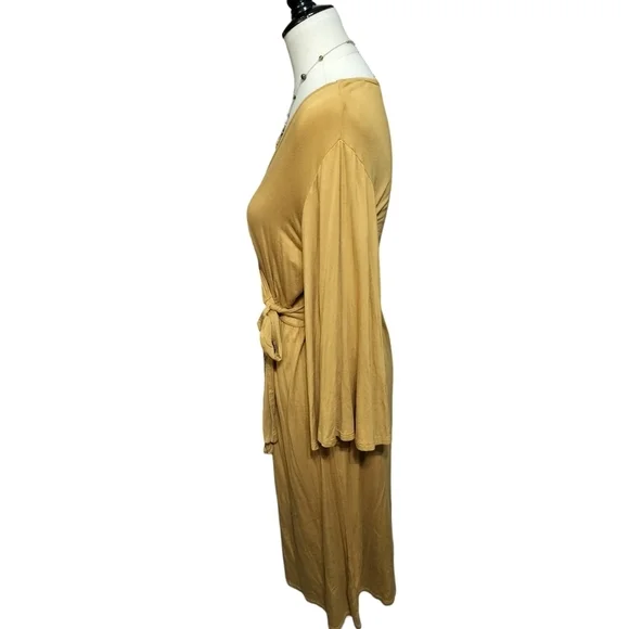 2250) Roolee Gold Mock Wrap 3/4 Bell Sleeve Pullover Dress Size Medium - Picture 4 of 9